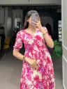 Printed With Foil Work Stitched Frock for woman