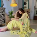 Floral Handpainted Georgette kurta with Pant & Dupatta