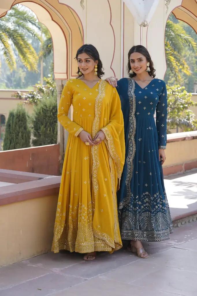 Premium Designer Partywear Faux Georgette Anarkali Gown with Dupatta 
