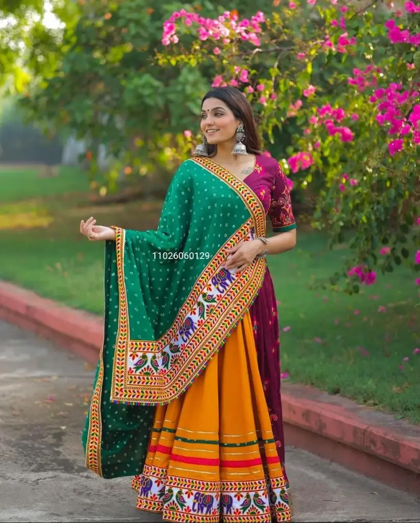 Traditional Pure Dola Tusser Silk Lehenga Choli with Attached Cancan