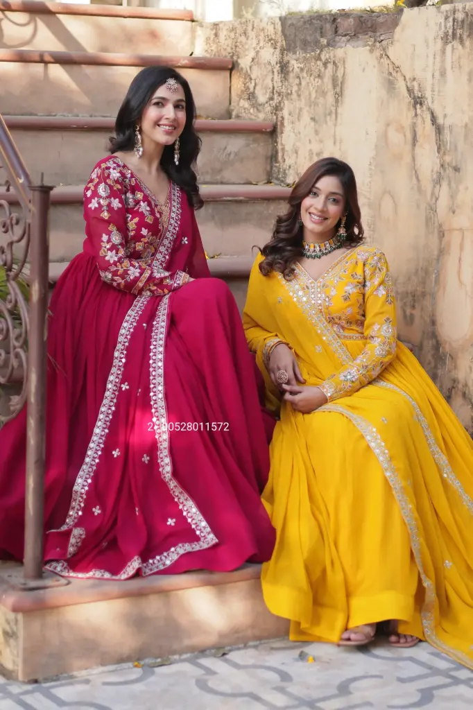 Faux Blooming With Embroidery Zari Sequins Work Gown