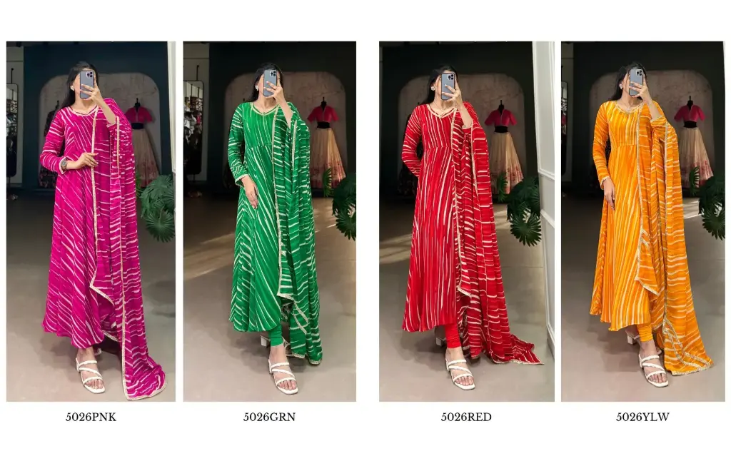 Leheriya Georgette With Lace Touch Up Gown with Dupatta