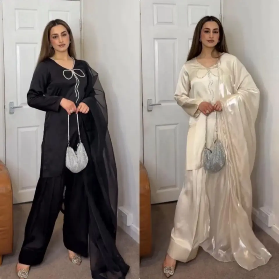 Natural Crepe With Embroidery Sequence Work Farsi Salwar Suit Set