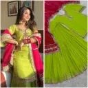 Faux Georgette Embroidery Thread Sequence Work Kurti, Plazzo & Dupatta