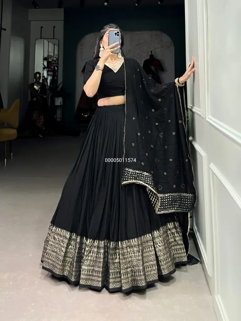 Pure Chanderi  Plain With Zari Weaving Work Border Lehenga Choli