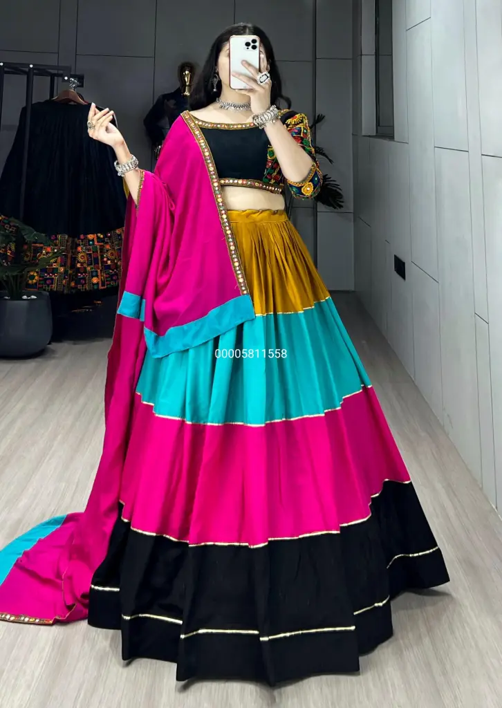 Pure Rayon Cotton Colorful Kali With Gota Patti Work Lehenga Choli