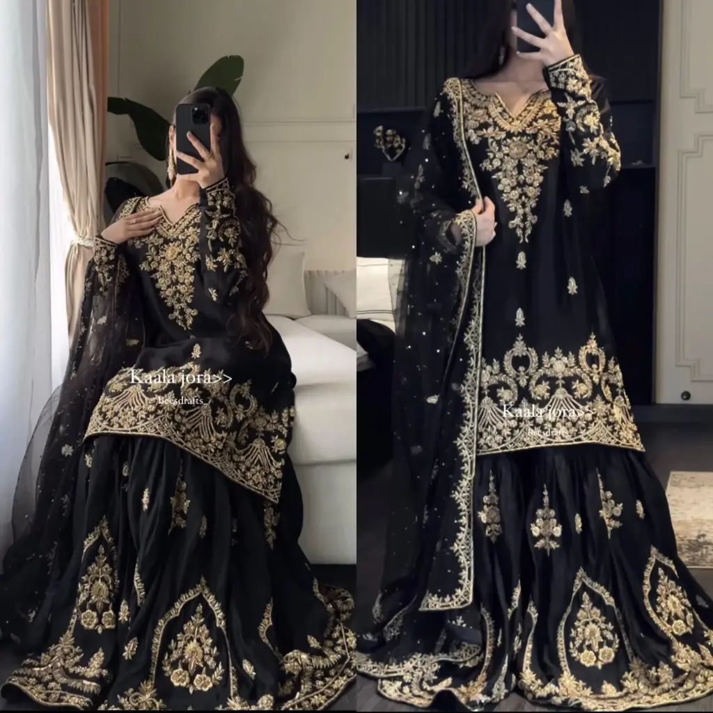 Partywear Black Sharara Suit