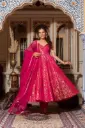 Designer Partywear Jacquard Silk Sleeveless Anarkali gown With Pant & Dupatta 