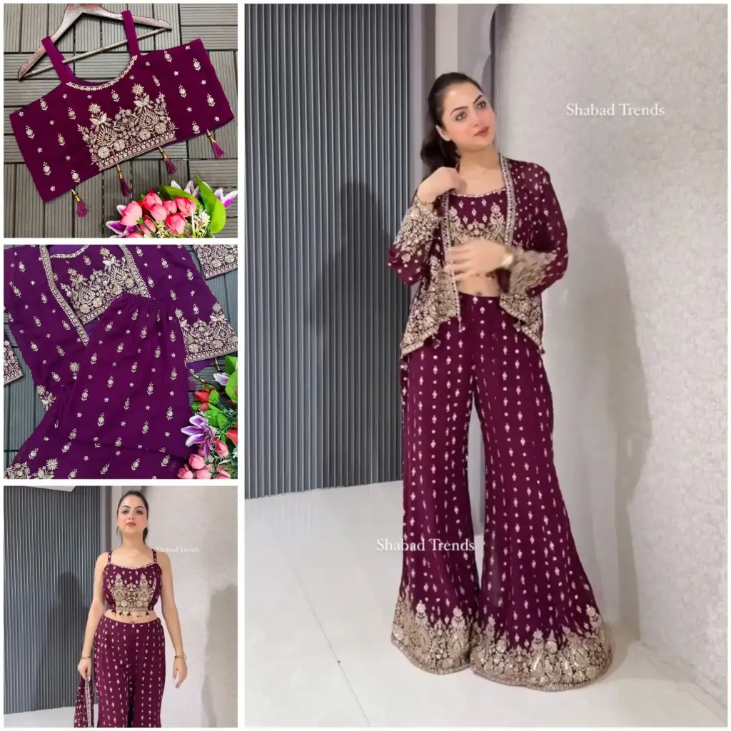 Indo Western Party Wear Shrug with Plazzo Dress