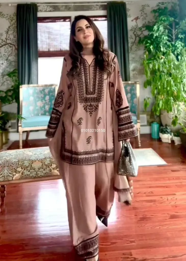 French Crepe With Sequence Embroidery Work Farsi Salwar Suit 