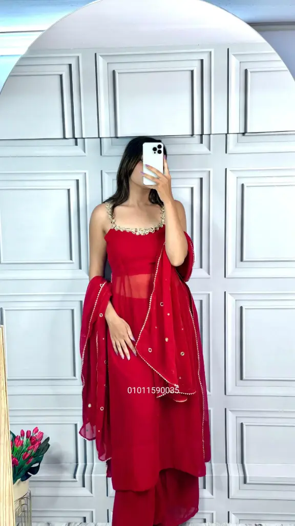 Partywear Faux Georgette Gown with Palazzo and Dupatta