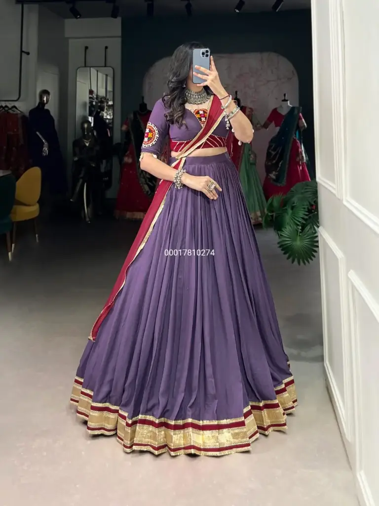 Pure Rayon Gamthi & Mirror work Ready to Wear Traditional Lehenga Choli 
