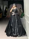 Premium Wedding Star Satin Black Lehenga With Blouse & Dupatta