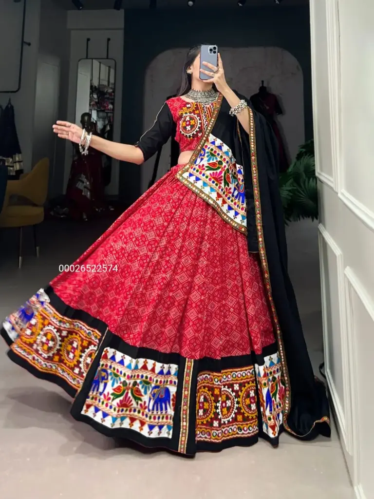 Pure Cotton Printed And Gamthi Work Ready to Wear  Lehenga Collection