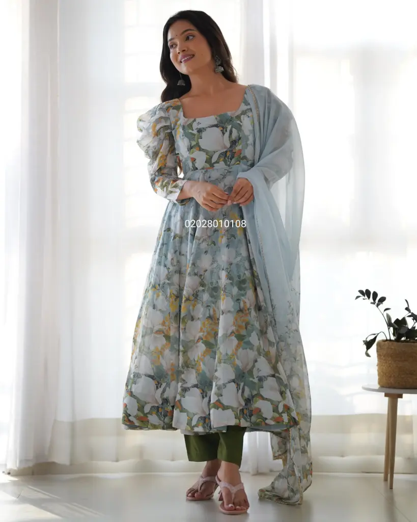 Heavy Pure Soft Organza Silk with Floral Print Anarkali Set