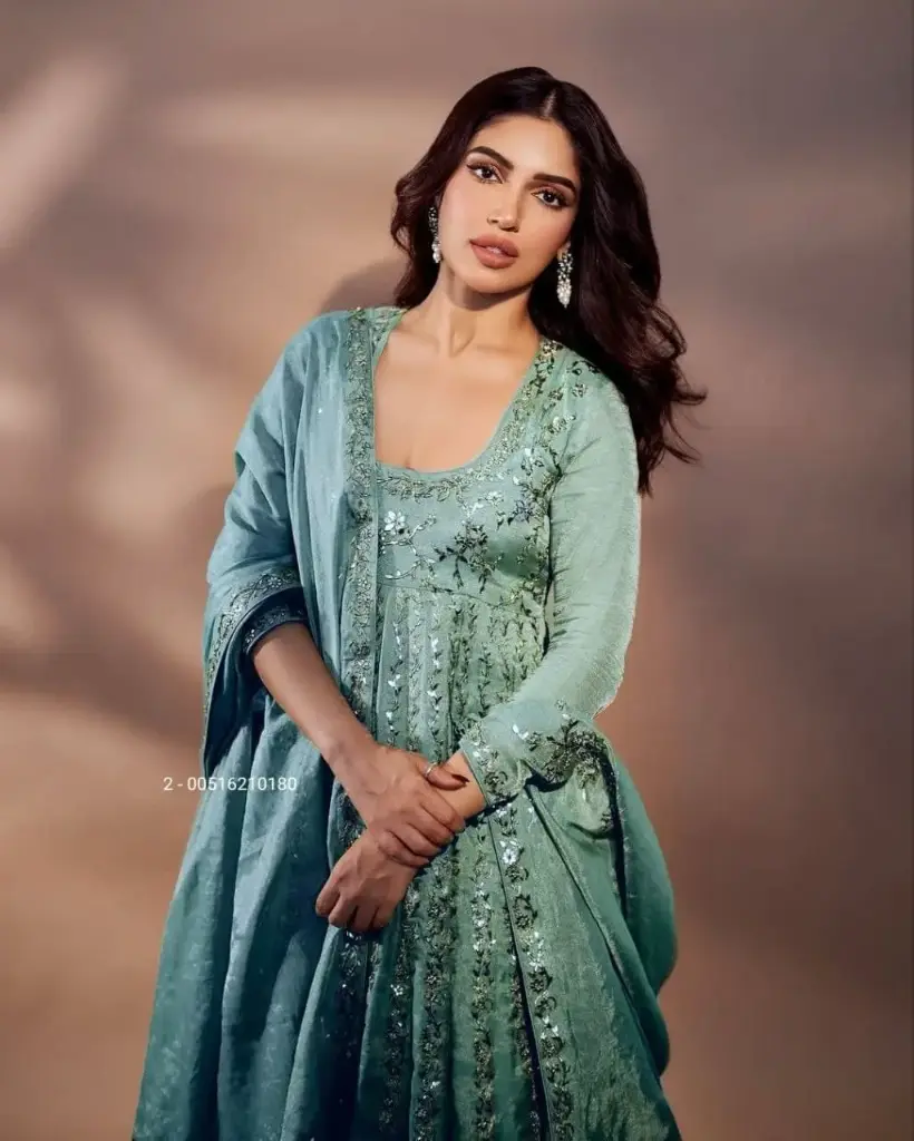 Bhumi Pednekar Inspired Chinon Silk Anarkali Gown with Pant &  Dupatta