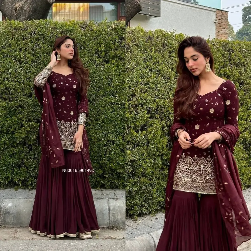 Designer Party Wear Top, Sharara Plazzo & Dupatta Set
