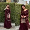Designer Party Wear Top, Sharara Plazzo & Dupatta Set