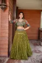 Faux Georgette With Multi-Color Embroidery Jacket Style Lehenga Set