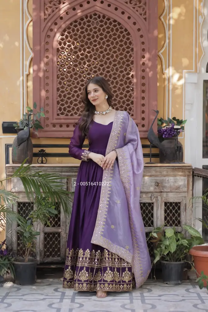 Star Georgette With Embroidery Zari & Sequins Work Designer Readymade Gown