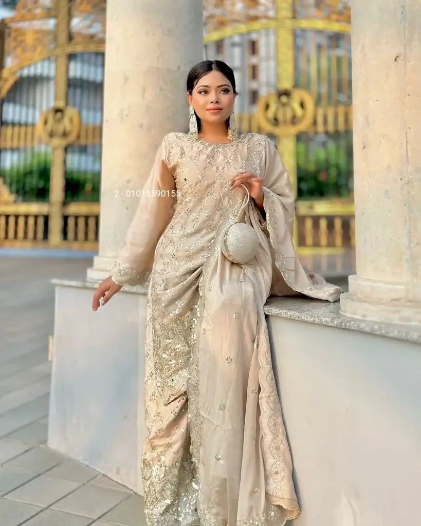 Sharara Collection Faux Georgette Top-Bottom And Dupatta Set Fully Stitched Ready To Wear