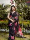 Soft Pure Georgette Fancy Black Handwork Saree