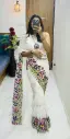 Linen Chiffon White Saree With Elegant Scallop Embroidery Work