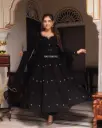 Faux Georgette With Lace Borders Trending Black Anarkali suit