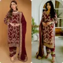 Faux Georgette Embroidered Suit with Stone Hand Work and Butter Silk Bottom