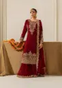 Faux Georgette Embroidered Suit with Rivet Moti and Lace Border Dupatta