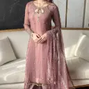 Faux Georgette Embroidered Suit with Soft Organza Dupatta