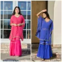 Partywear Leheriya Print Kaftan Style  Sharara set 