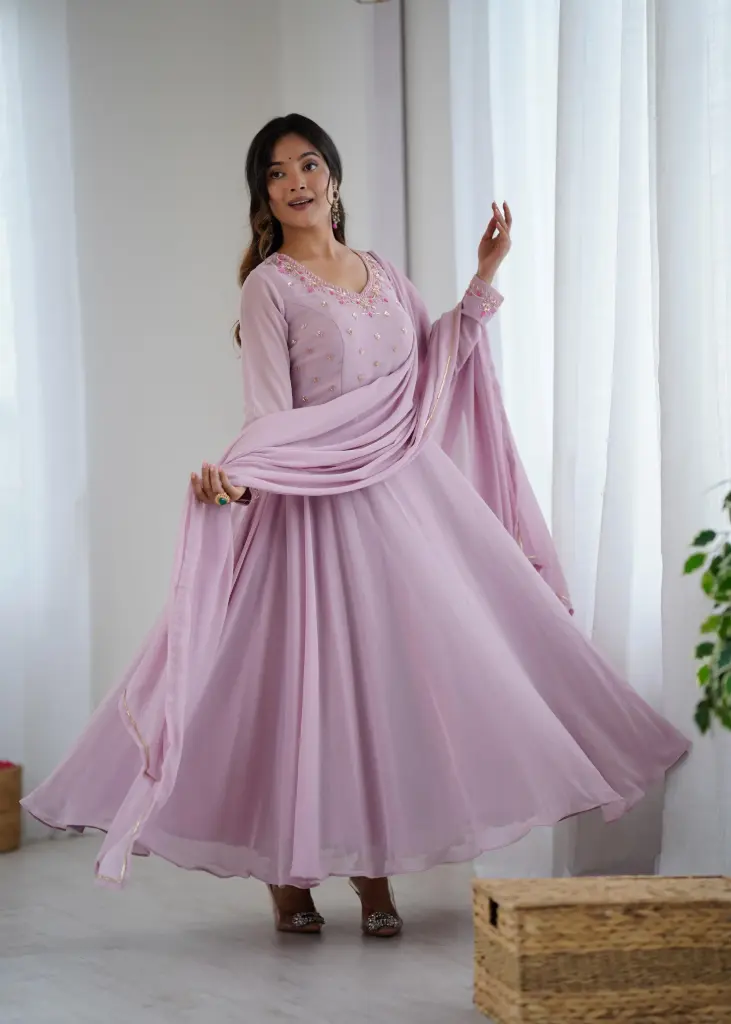 Party Wear Look Faux Georgette Gown With Dupatta & Pant