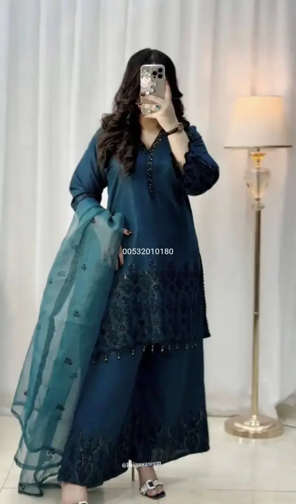 Roman Silk Cotton Beautiful Kurti-Plazzo Set