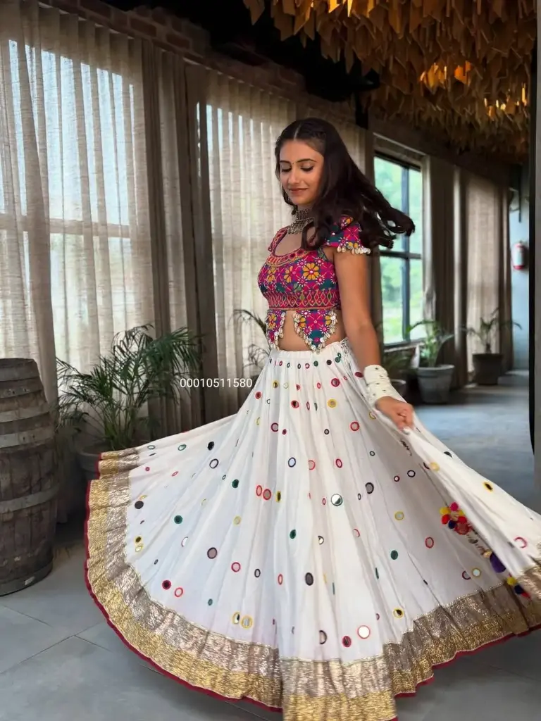 Beautiful Digital Print With Real Mirror Work & Lamp Lace Work Chaniya Choli