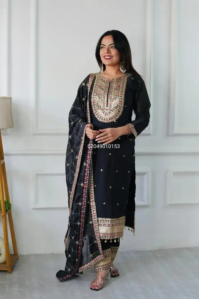 Designer Party Wear Top And Pant With Fancy Dupatta And Embroidery Work