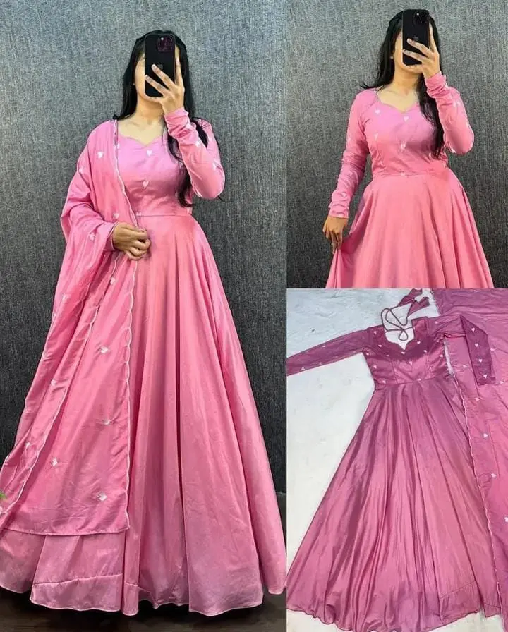 Trending Thread Heart Shape Work Anarkali Gown With Dupatta