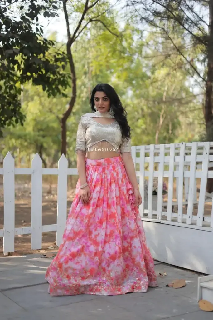 Digital Printed Faux Georgette With Heavy Sequins & Thread Embroidered Work Lehenga Choli Collection
