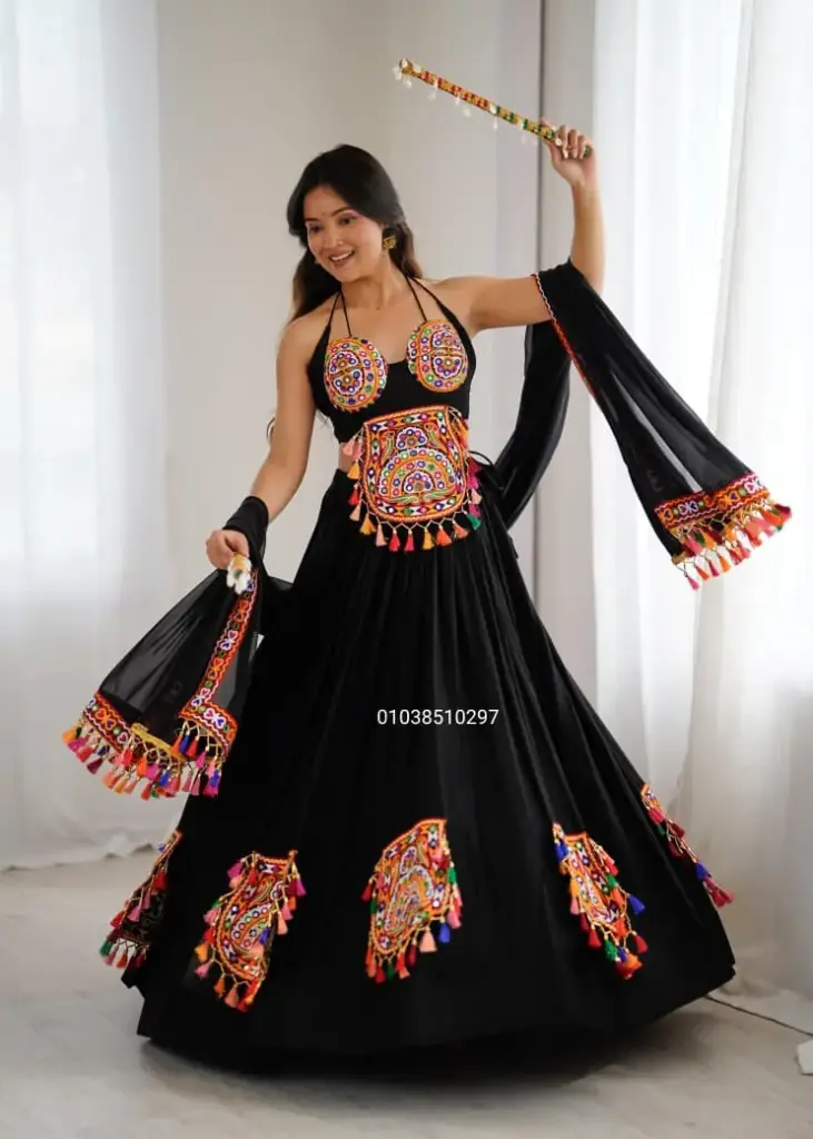 Heavy Rayon Black Ready to wear Navratri Lehenga Choli with Dupatta