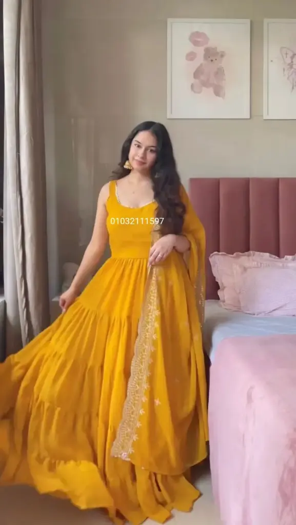 Premium Trending Faux Yellow Sleeveless Georgette Anarkali with Dupatta