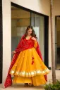 Handmade Gota Patti Yellow Anarkali Plazo Set & Bandhani Dupatta