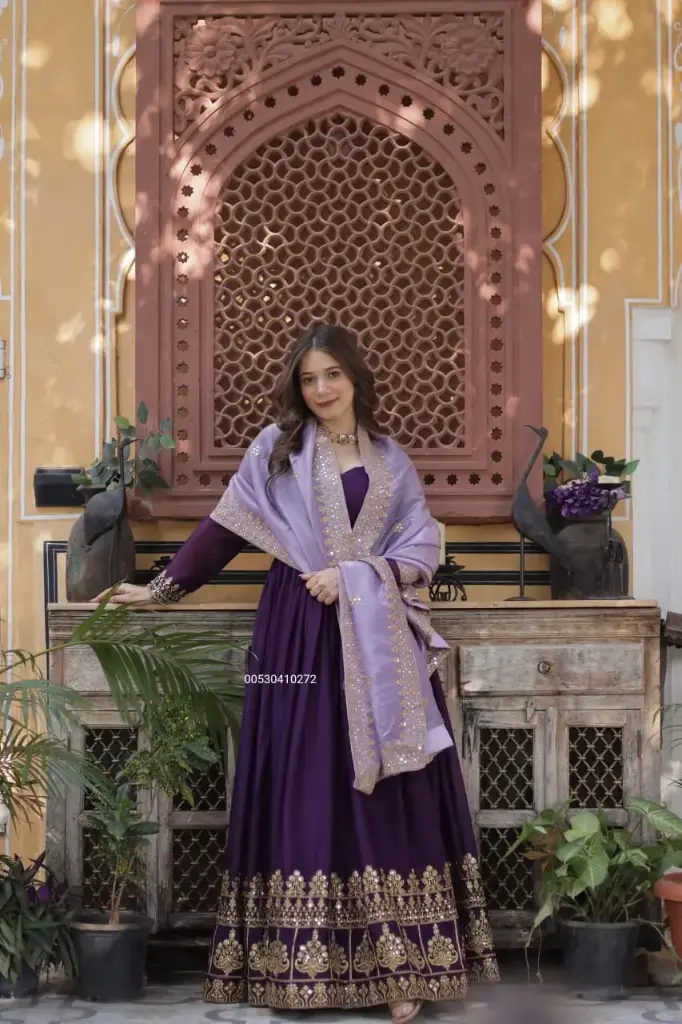 Partywear Designer Long Anarkali Gown with Dupatta