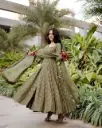 Reem Sameer Inspired Mehendi Color Designer Anarkali Gown with Dupatta