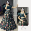 Floral Prints With Paper Mirror Belt Muslin Satin Lehenga Top