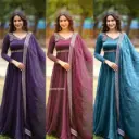 Gold Crushed Silk Sequins Embroidery Work Anarkali Gown with dupatta