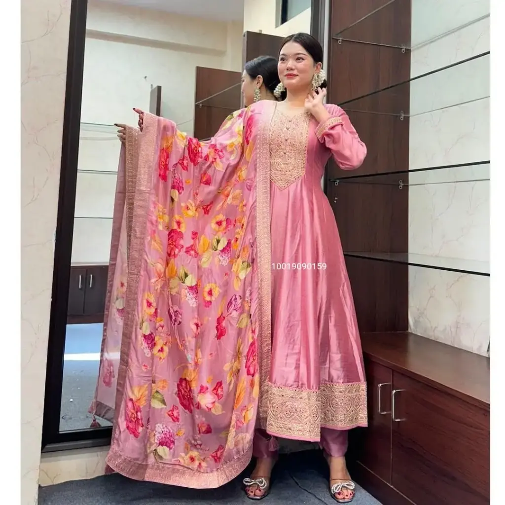 Pastel Pink Traditional Roman Silk Suit 