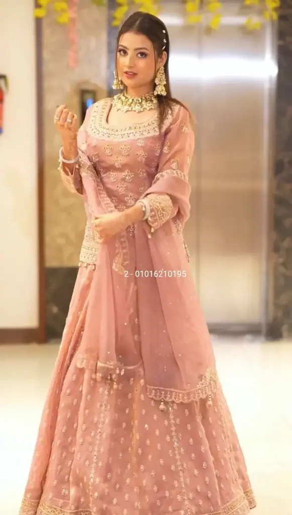 Partywear moti sequence work lehenga kurti with dupatta 