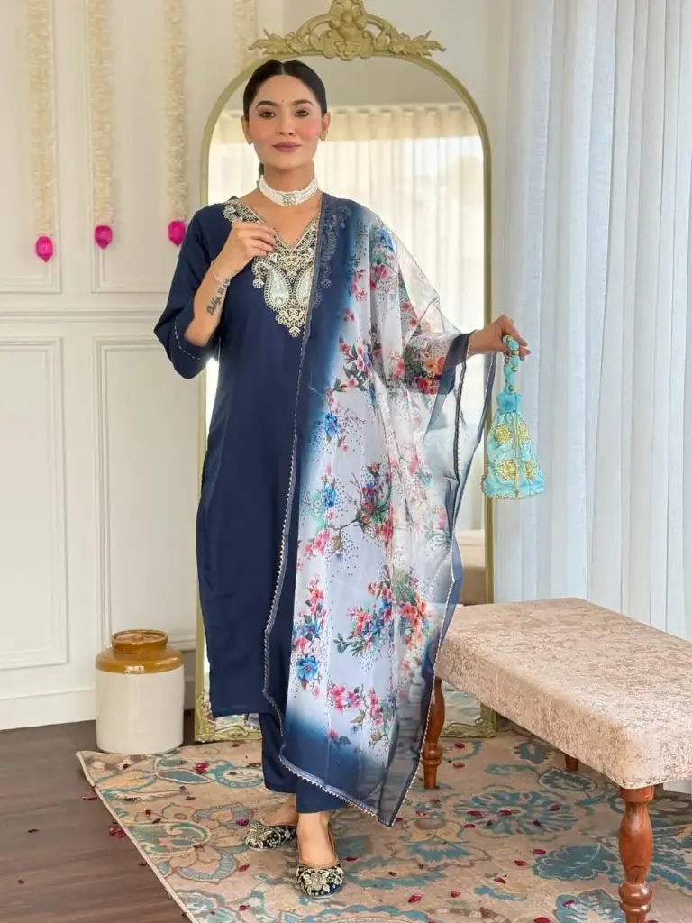 New 3-Piece Festive Wear Embroidery Rayon Kurta Set 