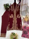 PartyWear Rivet Moti & Embroidery Work Maroon Suit 
