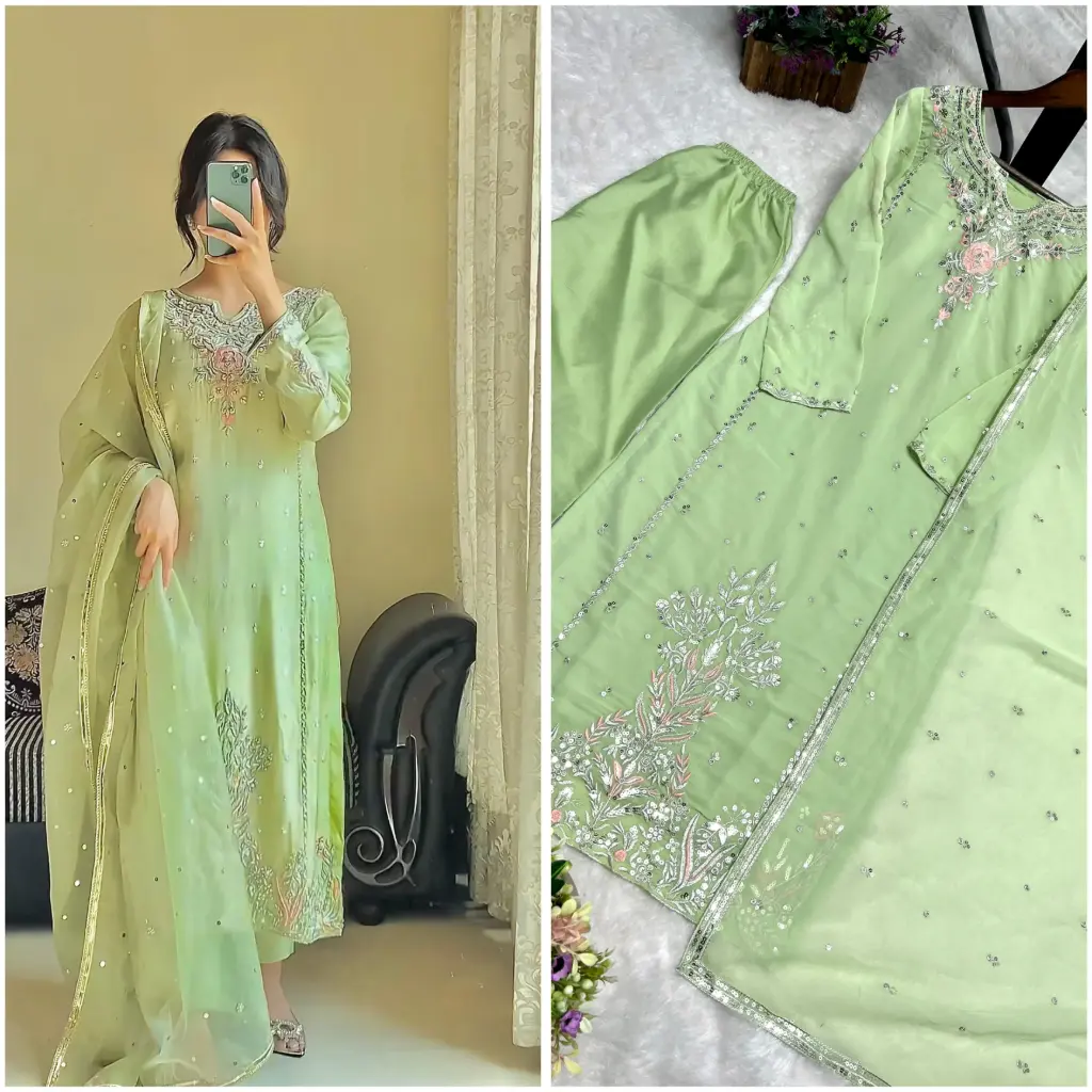 Elegant Partywear 3-Piece Long Kurti Set